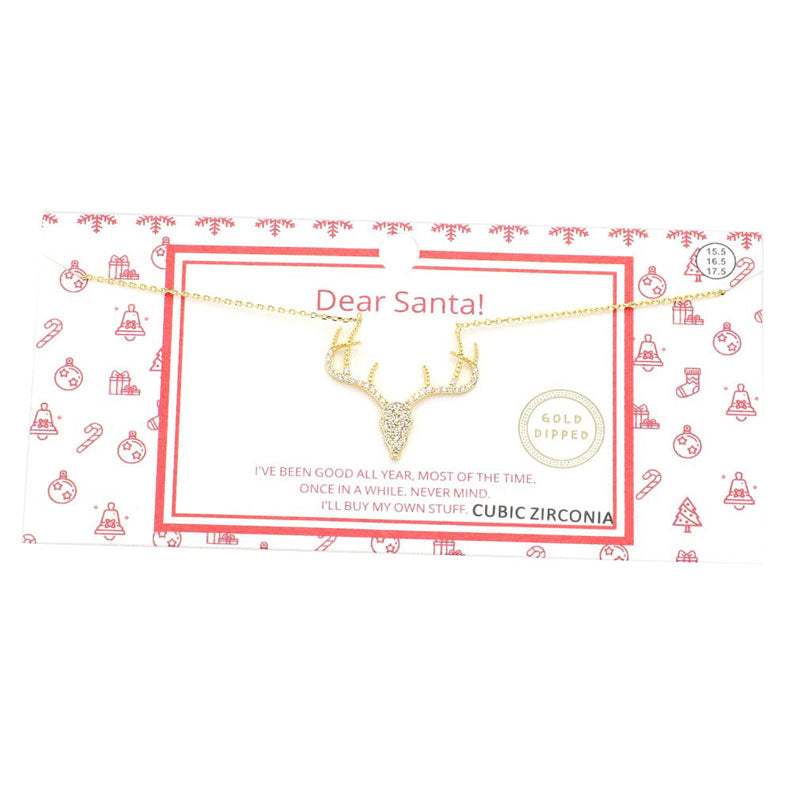 Gold Dipped CZ Reindeer Pendant Necklace - Madeline Love - Flyclothing LLC