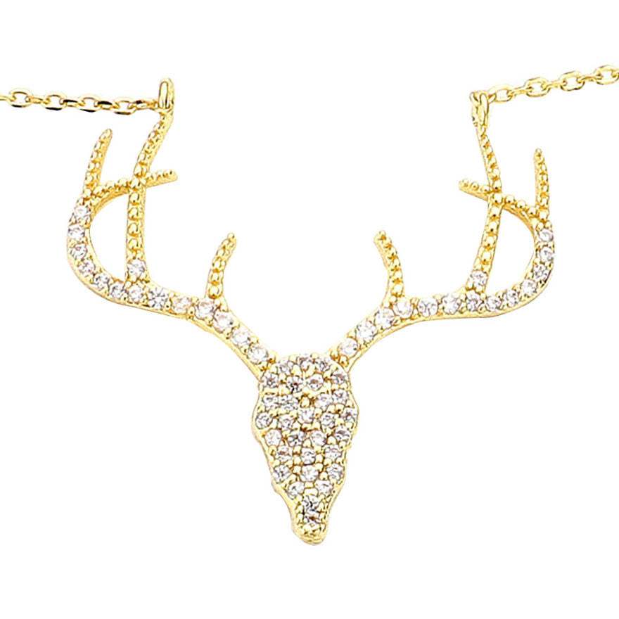 Gold Dipped CZ Reindeer Pendant Necklace - Madeline Love - Flyclothing LLC