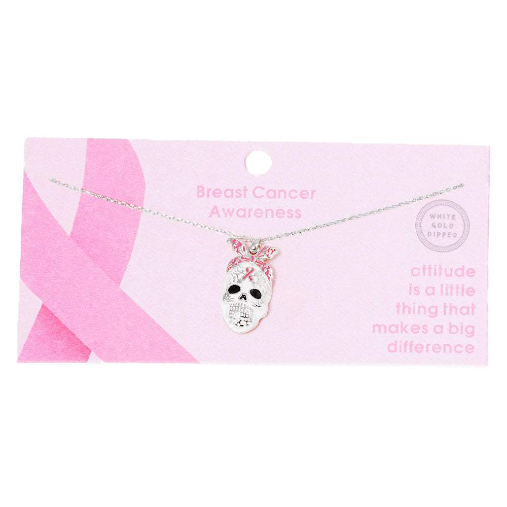 Gold Dipped Enamel Pink Ribbon Skull Pendant Necklace - Madeline Love - Flyclothing LLC