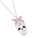 Gold Dipped Enamel Pink Ribbon Skull Pendant Necklace - Madeline Love - Flyclothing LLC