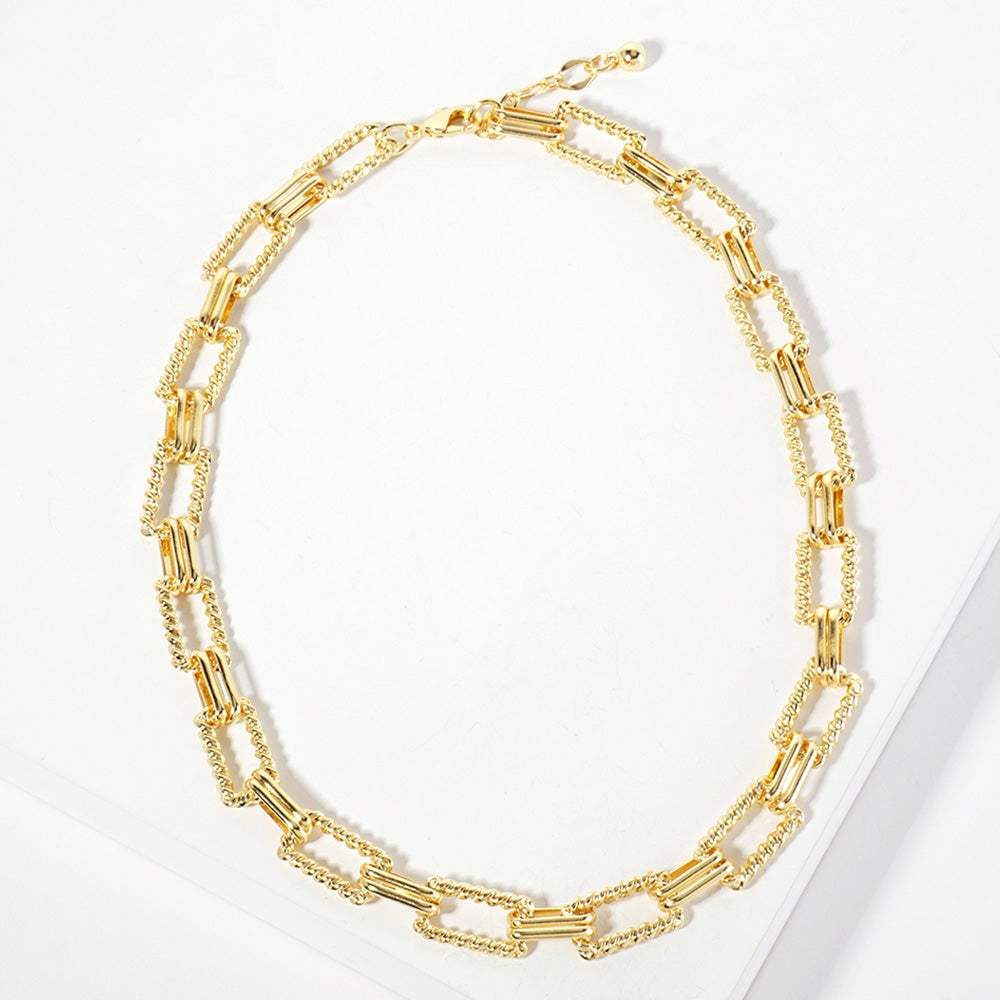 Gold Dipped Textured Rectangle Link Chain Necklace - Madeline Love - Flyclothing LLC