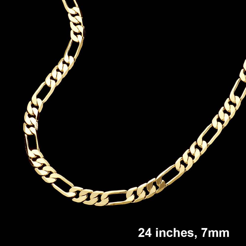 Gold Plated 24 Inch 7mm Figaro Metal Chain Necklace - Madeline Love - Flyclothing LLC