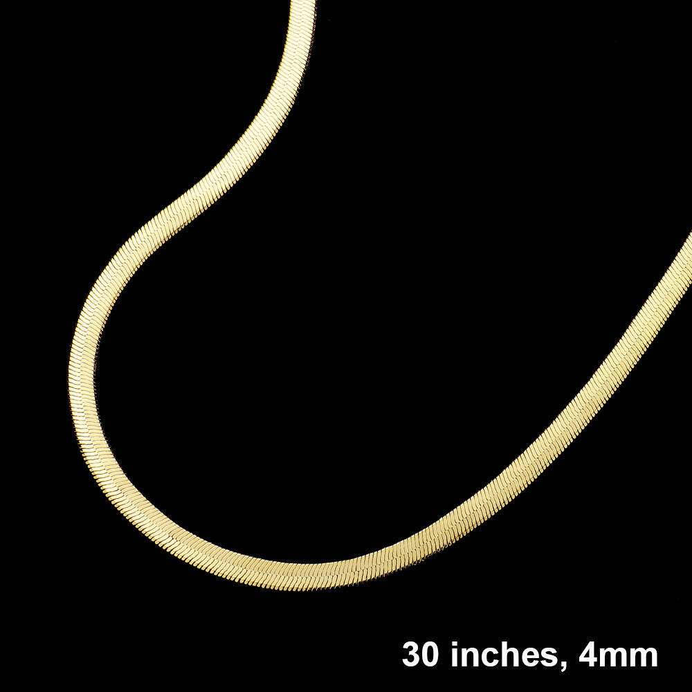 Gold Plated 30 Inch 4mm Herringbone Metal Chain Necklace - Madeline Love - Flyclothing LLC
