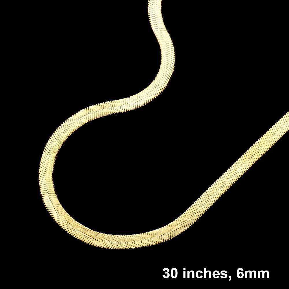 Gold Plated 30 Inch 6mm Herringbone Metal Chain Necklace - Madeline Love - Flyclothing LLC