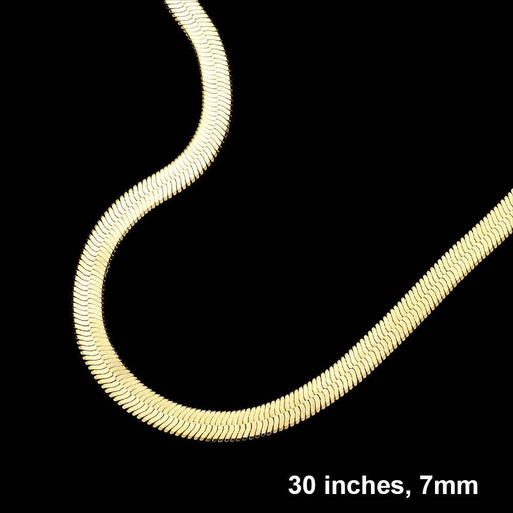 Gold Plated 30 Inch 7mm Herringbone Metal Chain Necklace - Madeline Love - Flyclothing LLC