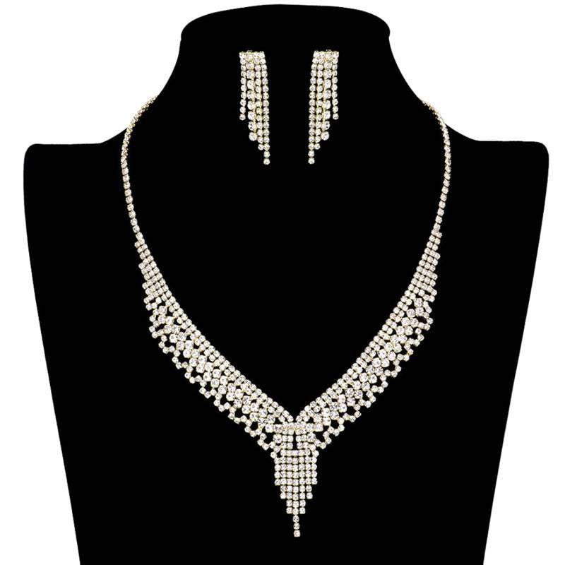 Sparkling Rhinestone Pave Necklace Earring Set - Madeline Love - Flyclothing LLC