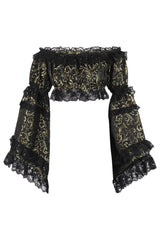 Daisy Corsets Gold/Black Brocade Smocked Flare Sleeve Peasant Top - Daisy Corsets - Flyclothing LLC
