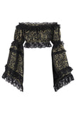 Daisy Corsets Gold/Black Brocade Smocked Flare Sleeve Peasant Top