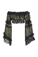 Daisy Corsets Gold/Black Brocade Smocked Flare Sleeve Peasant Top - Daisy Corsets - Flyclothing LLC
