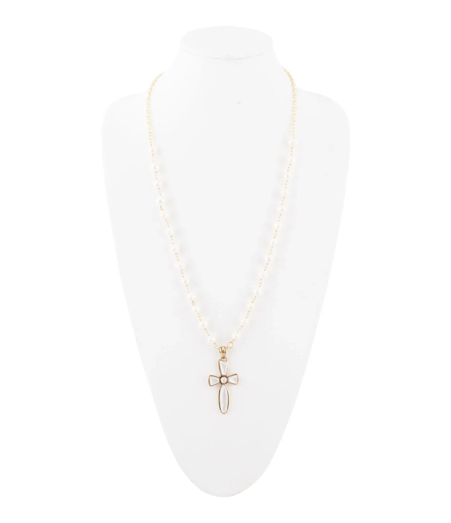 Las Cruces White Pearl Cross Pendant Necklace - Barse Jewelry - Flyclothing LLC