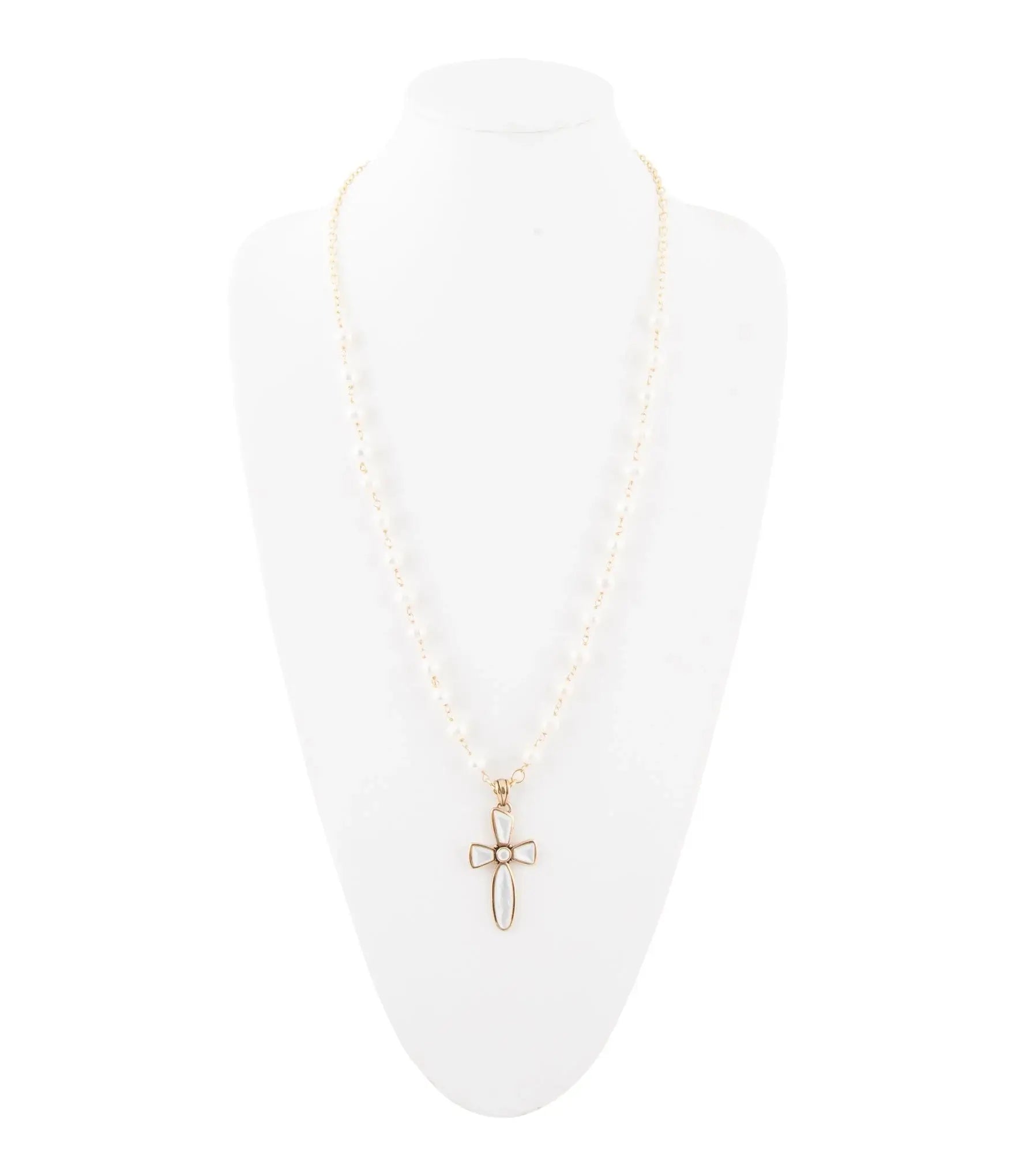 Las Cruces White Pearl Cross Pendant Necklace - Barse Jewelry - Flyclothing LLC