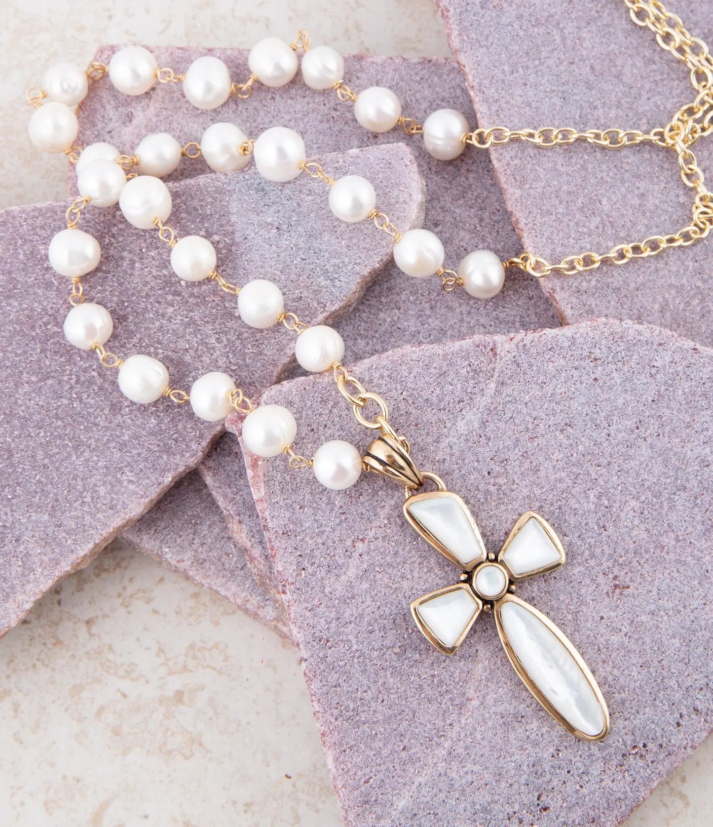 Las Cruces White Pearl Cross Pendant Necklace - Barse Jewelry - Flyclothing LLC