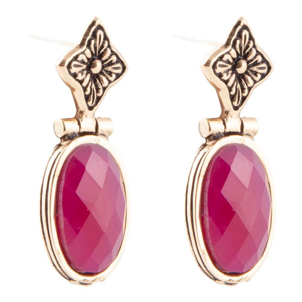 Golden Flower Pink Agate Drop Earrings - Barse Jewelry - Flyclothing LLC
