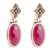 Golden Flower Pink Agate Drop Earrings