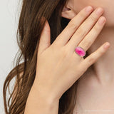 Golden Flower Pink Agate Statement Ring