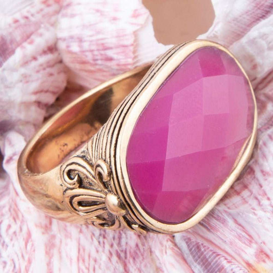 Golden Flower Pink Agate Statement Ring - Barse Jewelry - Flyclothing LLC