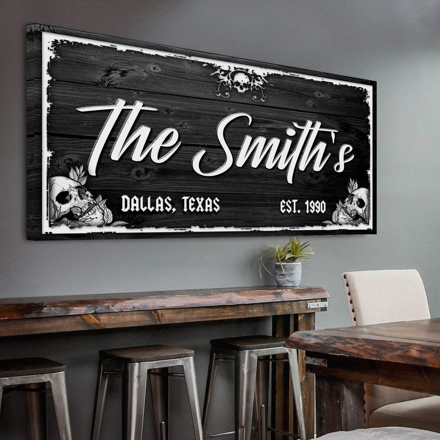 Family Gothic Skull Sign - Customized Modern Gothic Decor For Living Room - Tailored Canvases - Flyclothing LLC