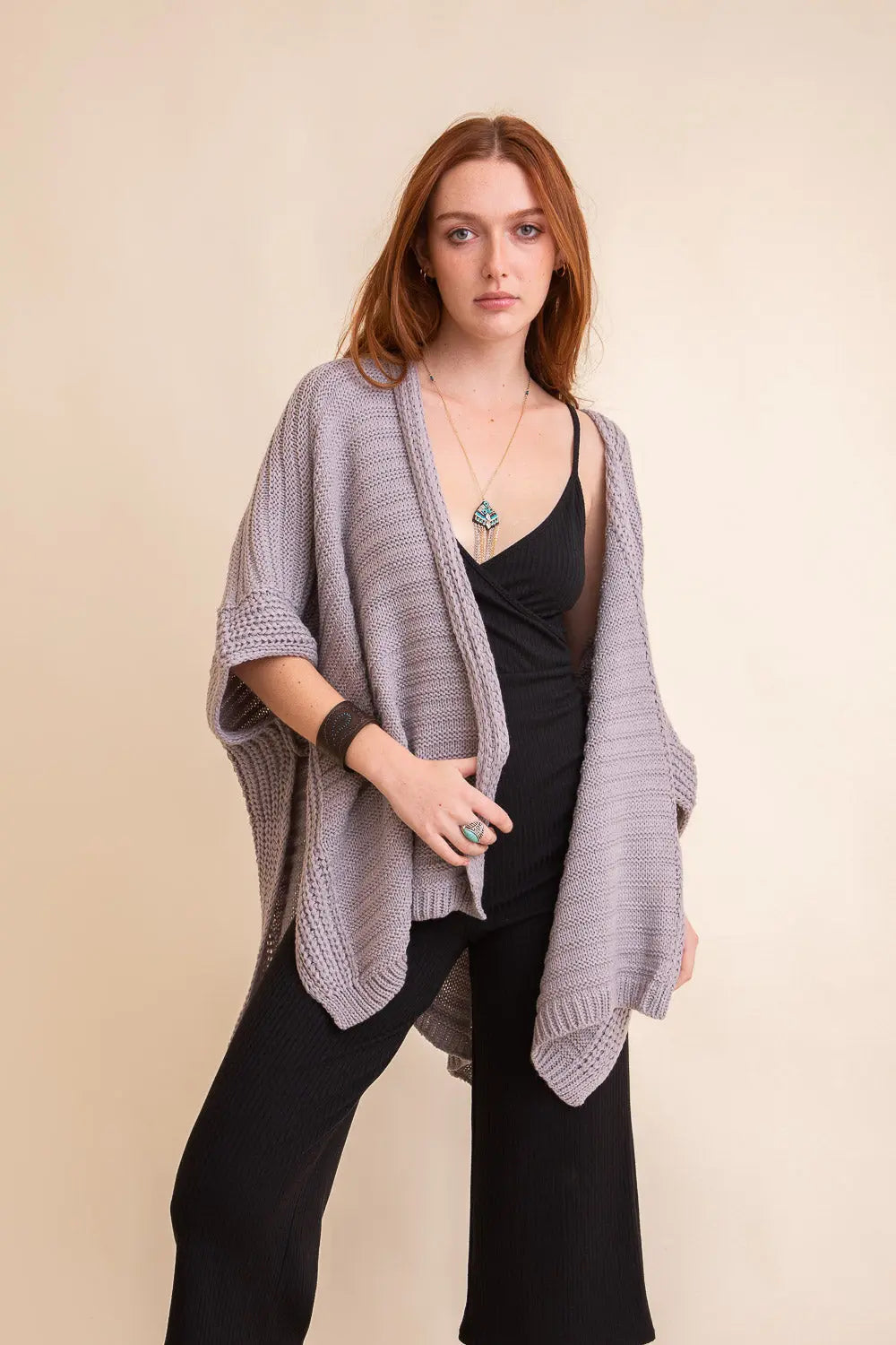 Ridged Rib Knit Ruana – Stylish Layering Wrap - Boho Clothing and Accessories - Flyclothing LLC