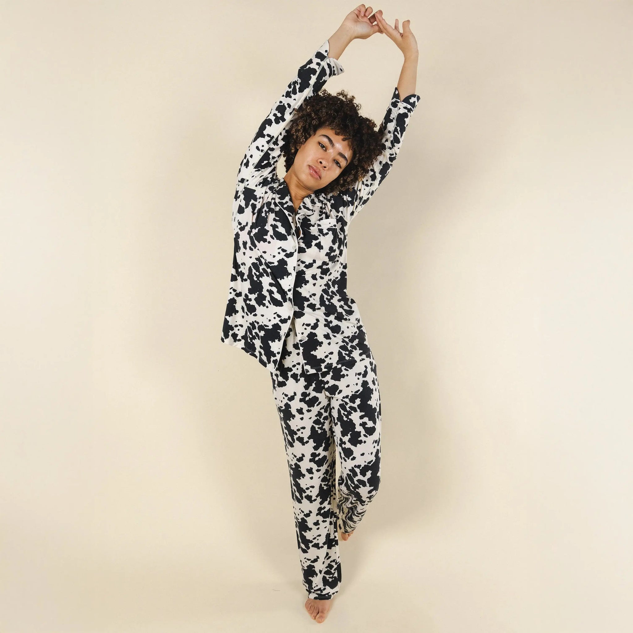 The Graze Escape | Cow Hide SleepDeep™ Women’s Long Sleeve Pajama Set - Shinesty - Flyclothing LLC