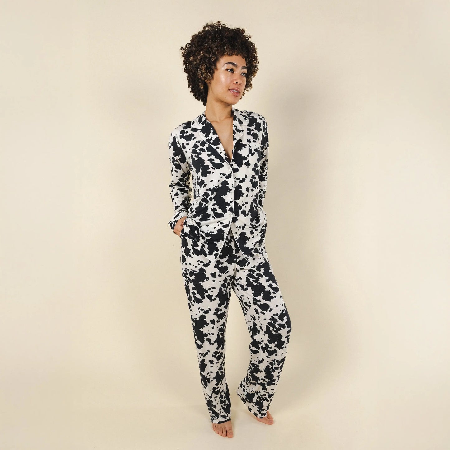 The Graze Escape | Cow Hide SleepDeep™ Women’s Long Sleeve Pajama Set - Shinesty - Flyclothing LLC