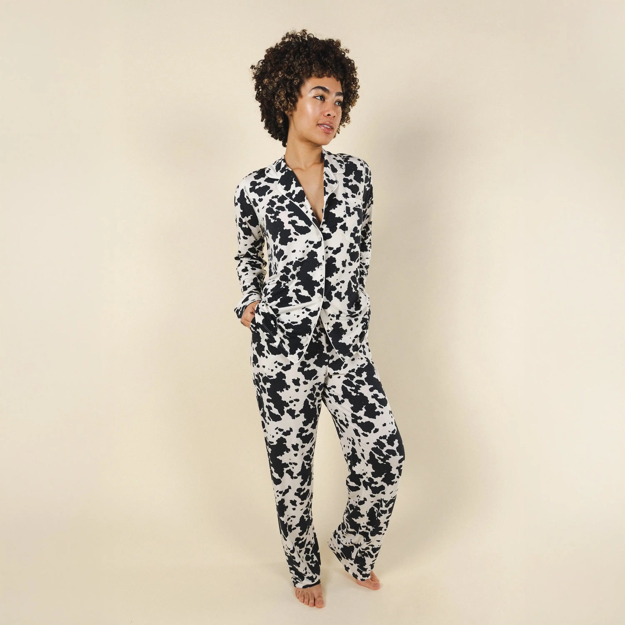 The Graze Escape | Cow Hide SleepDeep™ Women’s Long Sleeve Pajama Set - Shinesty - Flyclothing LLC