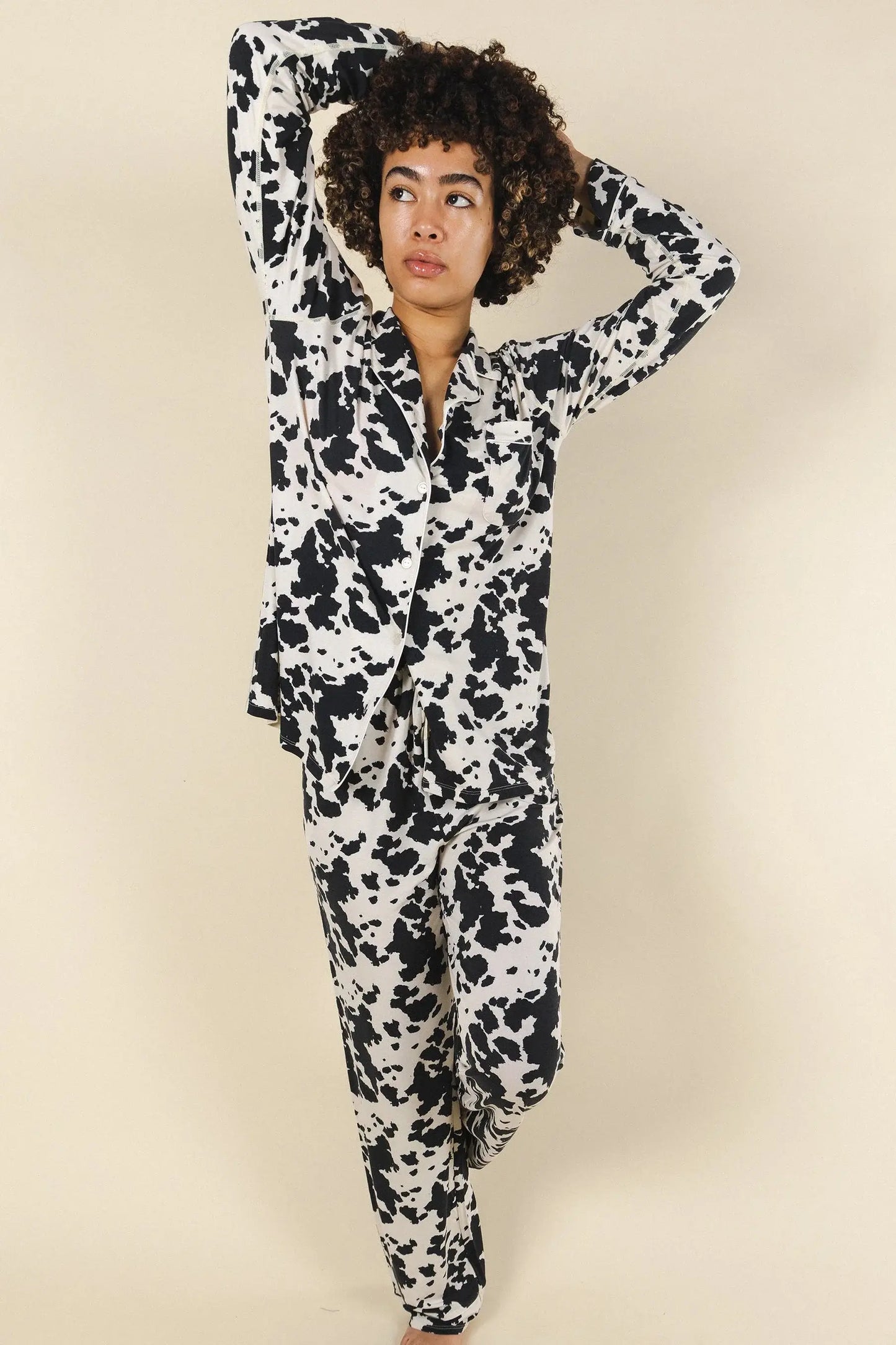 The Graze Escape | Cow Hide SleepDeep™ Women’s Long Sleeve Pajama Set - Shinesty - Flyclothing LLC