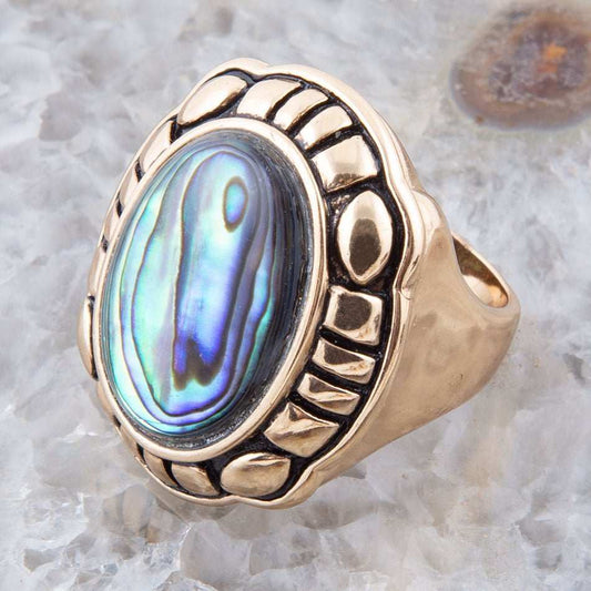 Green Abalone Golden Statement Ring - Barse Jewelry - Flyclothing LLC