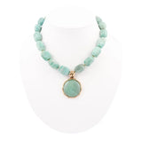Green Amazonite Golden Lotus Pendant Necklace - Barse Jewelry - Flyclothing LLC