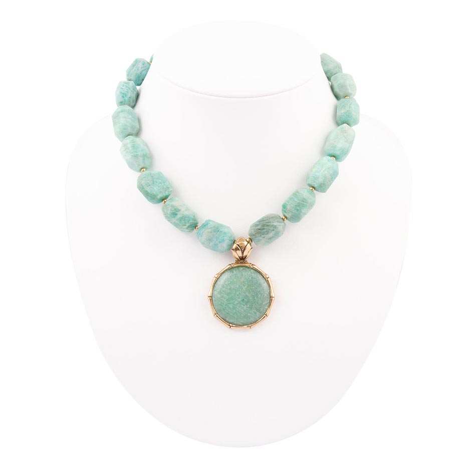 Green Amazonite Golden Lotus Pendant Necklace - Barse Jewelry - Flyclothing LLC