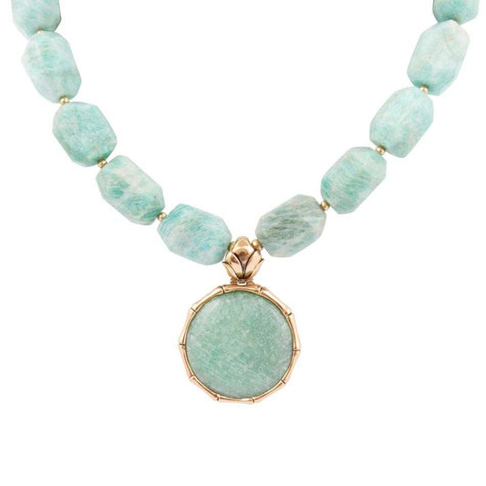 Green Amazonite Golden Lotus Pendant Necklace - Barse Jewelry - Flyclothing LLC