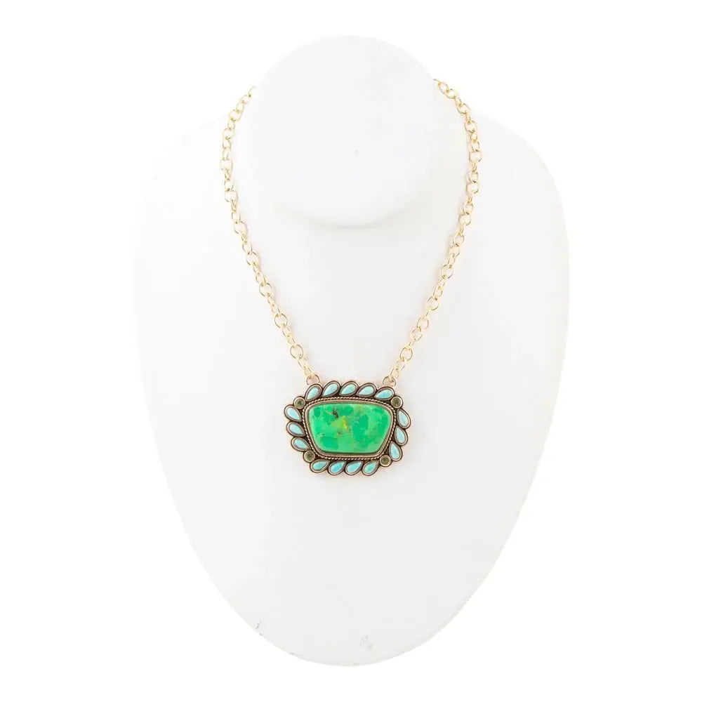 Legacy Lime Green and Blue Turquoise Golden Pendant Necklace - Barse Jewelry - Flyclothing LLC