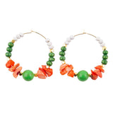 Green and Orange Coral Golden Hoop Earrings - Barse Jewelry