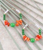 Green and Orange Coral Golden Hoop Earrings - Barse Jewelry