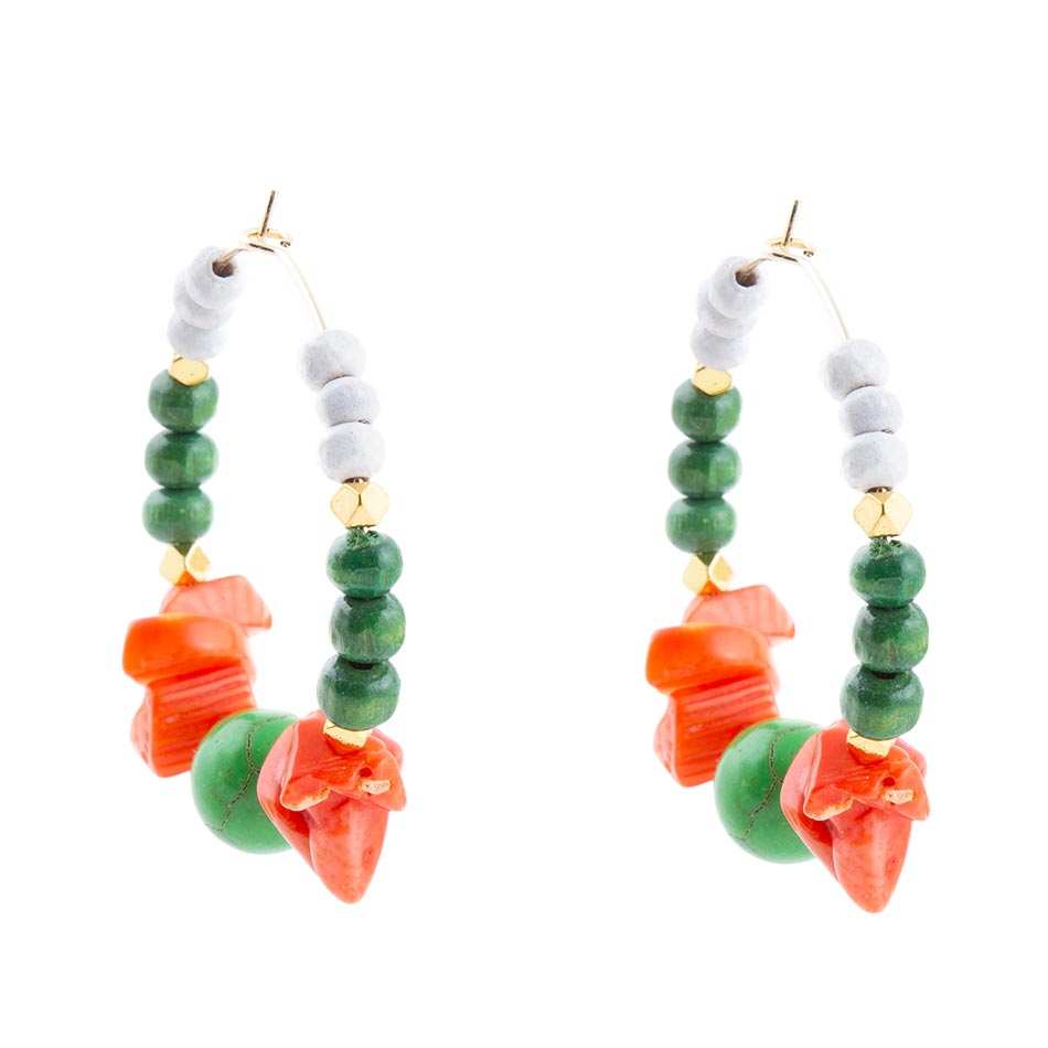 Green and Orange Coral Golden Hoop Earrings - Barse Jewelry - Flyclothing LLC