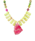 Pink Jasper Lime Green Pendant Golden Necklace - Barse Jewelry - Flyclothing LLC