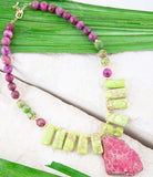 Pink Jasper Lime Green Pendant Golden Necklace - Barse Jewelry - Flyclothing LLC