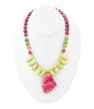 Pink Jasper Lime Green Pendant Golden Necklace - Barse Jewelry - Flyclothing LLC