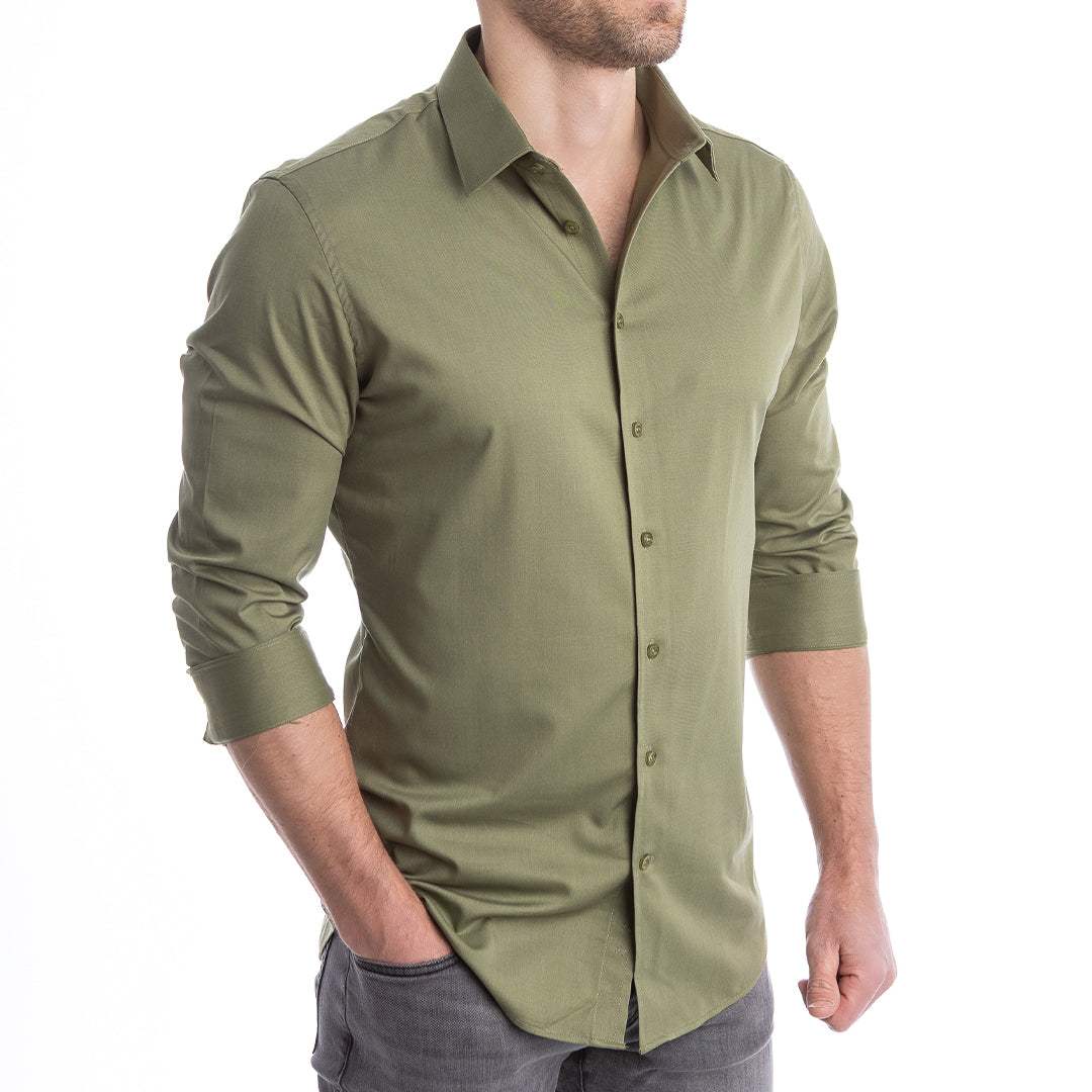 goTIELESS Ultimate Dress Shirt (Army Green) - Million Dollar Collar - Flyclothing LLC