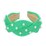 Pearl Embellished Braided Straw Headband - Madeline Love - Flyclothing LLC