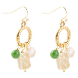 Green Jade and Pink Sunstone Golden Drop Earrings - Barse Jewelry - Flyclothing LLC