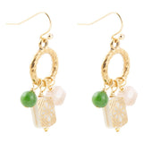 Green Jade and Pink Sunstone Golden Drop Earrings - Barse Jewelry