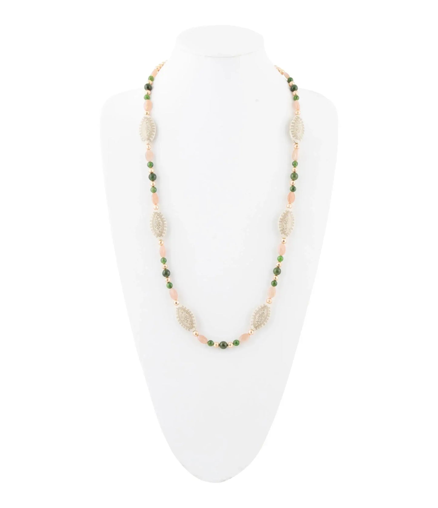 Green Jade and Pink Sunstone Golden Necklace - Barse Jewelry - Flyclothing LLC