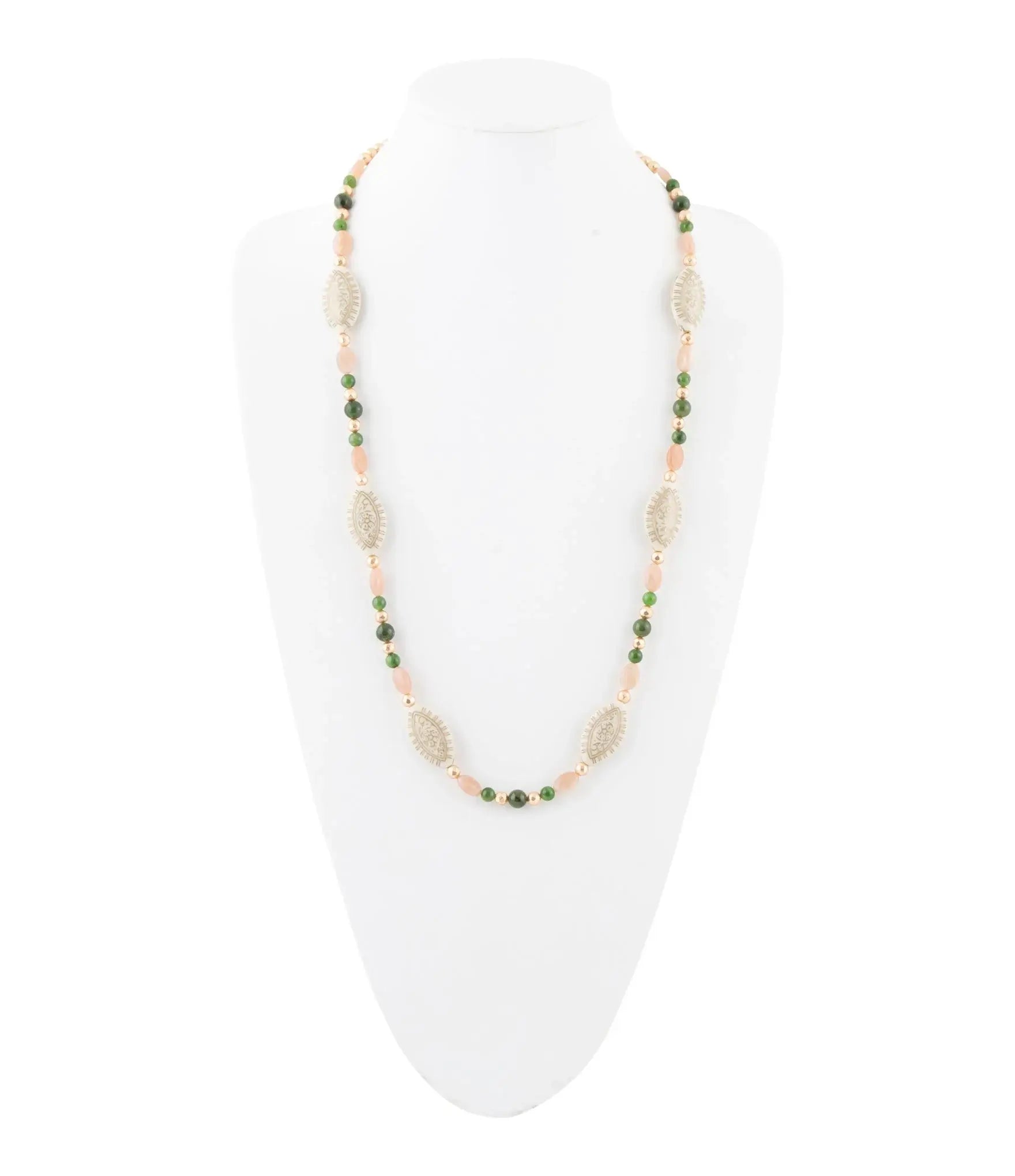 Green Jade and Pink Sunstone Golden Necklace - Barse Jewelry - Flyclothing LLC