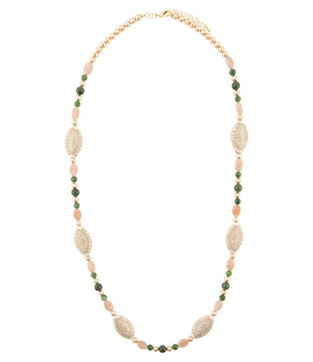 Green Jade and Pink Sunstone Golden Necklace - Barse Jewelry - Flyclothing LLC