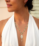 Green Jade and White Golden Pendant Necklace