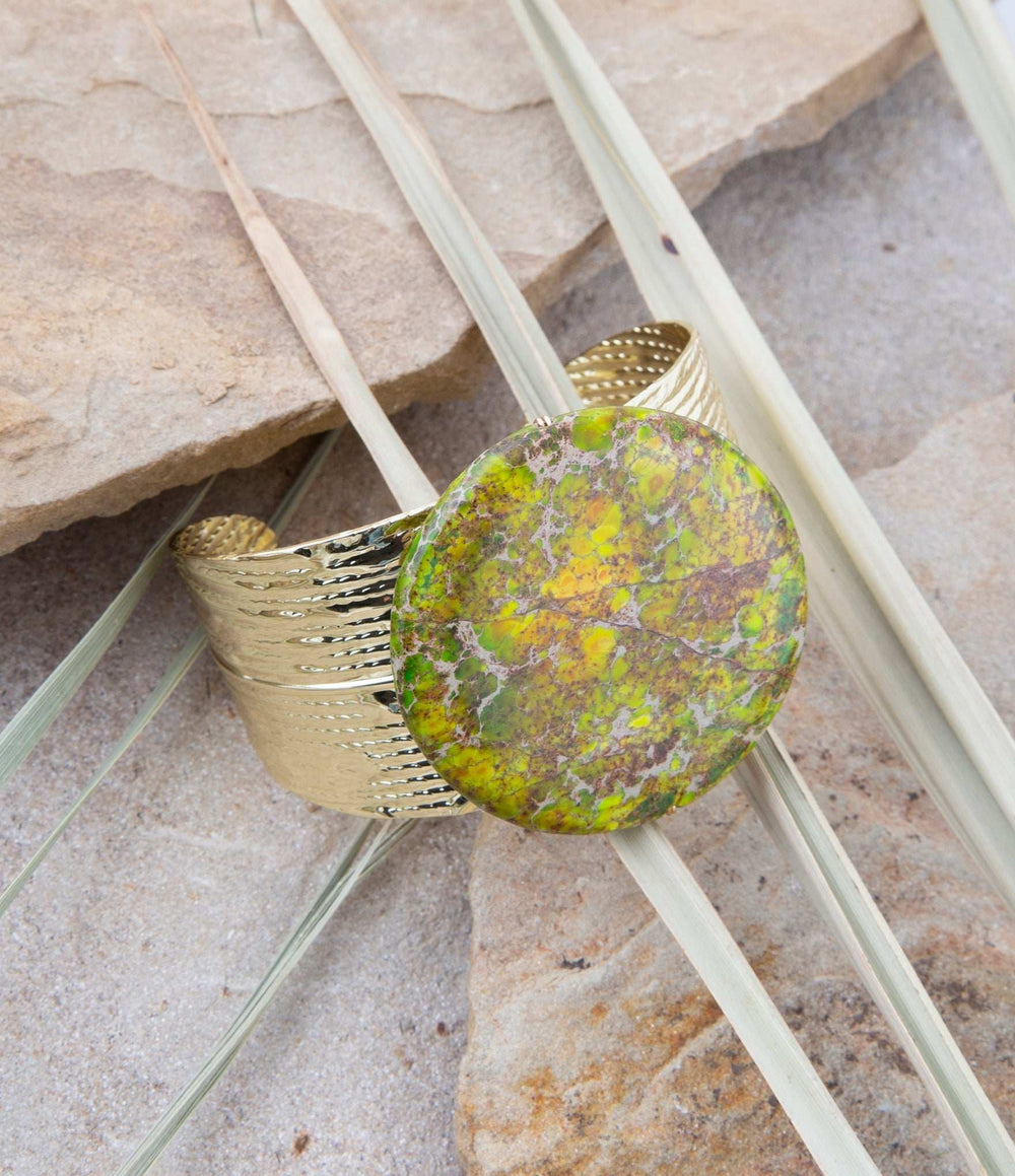 Lime Green Jasper Golden Statement Cuff Bracelet - Barse Jewelry - Flyclothing LLC