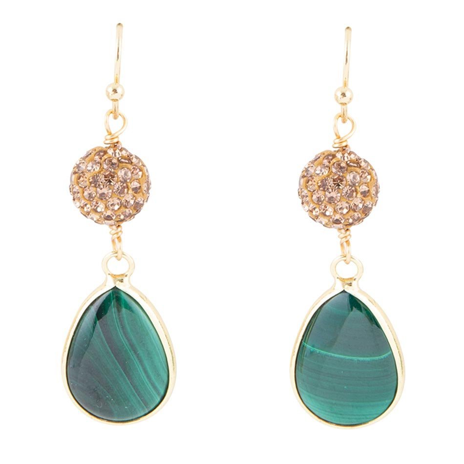 Jeweled Green Malachite Golden Drop Earrings - Barse Jewelry
