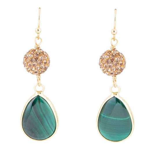 Jeweled Green Malachite Golden Drop Earrings - Barse Jewelry - Flyclothing LLC