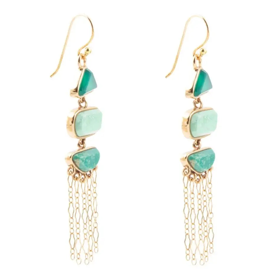Green Multi Stone Golden Drop Earrings - Barse Jewelry - Flyclothing LLC