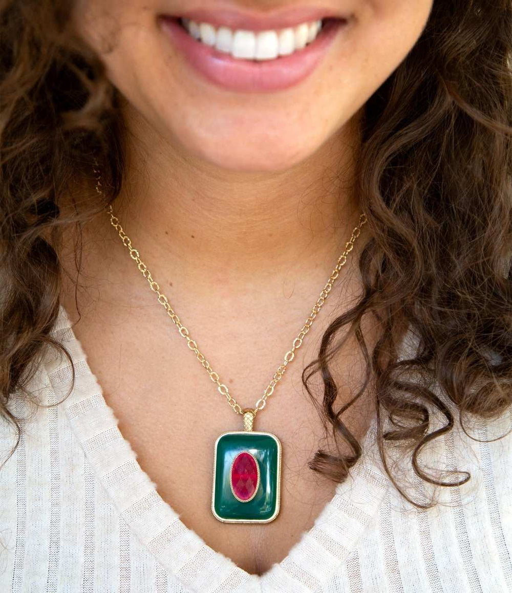 Green Onyx Stacked Red Quartz Golden Pendant Necklace - Barse Jewelry - Flyclothing LLC